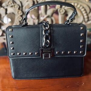Badgley Mischka Black Studded Top-Handle Satchel